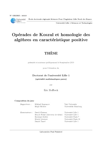 Opérades de Koszul et homologie des algèbres en caractéristique positive [PhD thesis]