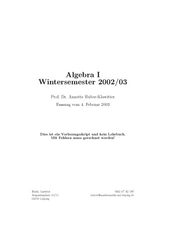 Algebra I Wintersemester 2002/03