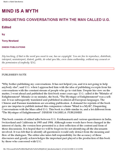 Mind is a myth : disquieting conversations with the man called U.G