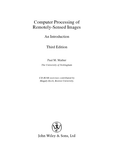 Computer processing of remotely sensed images : an introduction