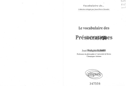 Le vocabulaire des presocratiques