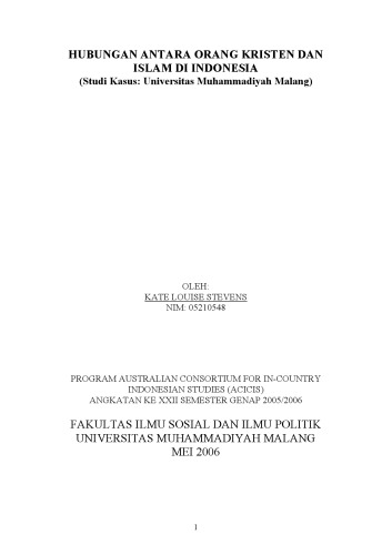 HUBUNGAN ANTARA ORANG KRISTEN DAN ISLAM DI INDONESIA
