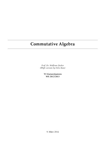 Commutative Algebra [Lecture notes]