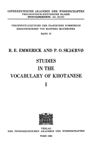 Studies in the Vocabulary of Khotanese