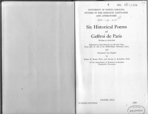 Six historical poems of Geffroi de Paris, written in 1314-1318