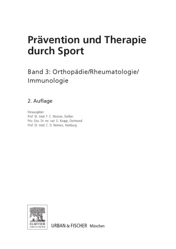 Prävention und Therapie durch Sport. Band 3, Orthopädie/Rheumatologie/Immunologie