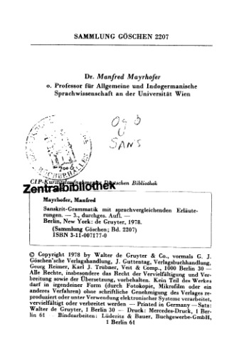 SanskritGrammatik mit sprachvergleichenden Erläuterungen (Sammlung Gaschen) (German Edition)