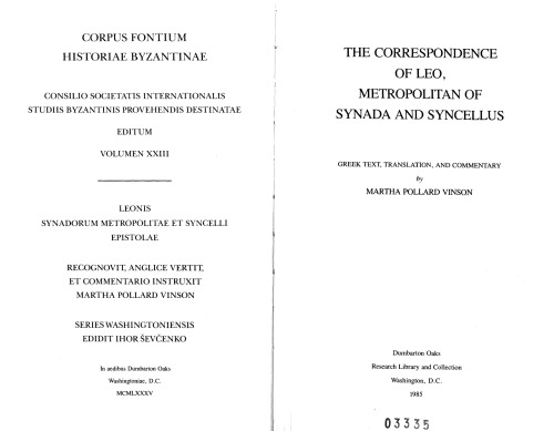 The Correspondence of Leo, Metropolitan of Synada and Syncellus