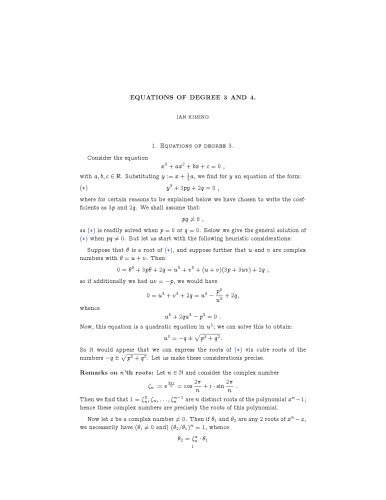 Equations of degree 3 and 4