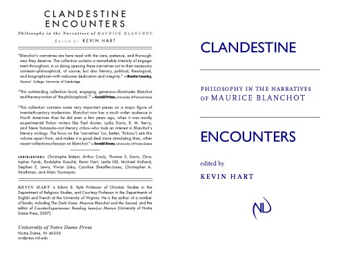 Clandestine Encounters: Philosophy in the Narratives of Maurice Blanchot