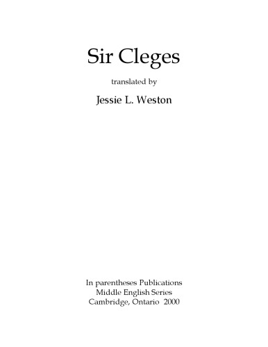 Sir Cleges, translated by Jessie L. Weston