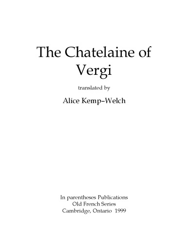 The Chatelaine of Vergi, translated by Alice Kemp-Welch