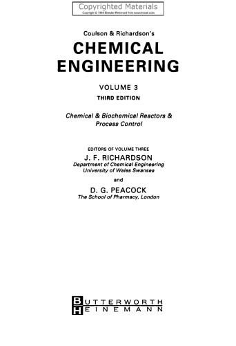 Chemical Engineering Volume 3, Third Edition: Chemical and Biochemical Reactors & Process Control