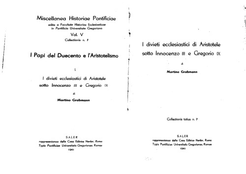 I divieti ecclesiastici di Aristotele sotto Innocenzo III e Gregorio IX