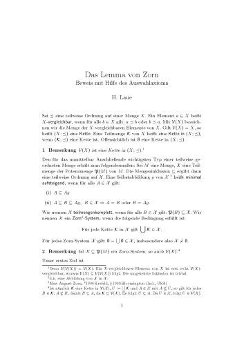 Das Lemma von Zorn: Beweis mit Hilfe des Auswahlaxioms [expository notes]