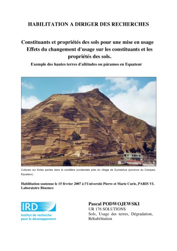 Constituants et propriétés des sols pour une mise en usage, effets du changement d’usage sur les constituants et les propriétés des sols. Exemple des hautes terres d’altitudes ou páramos en Equateur