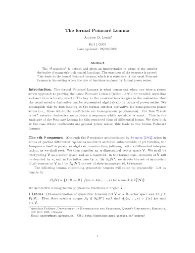 The formal Poincaré Lemma