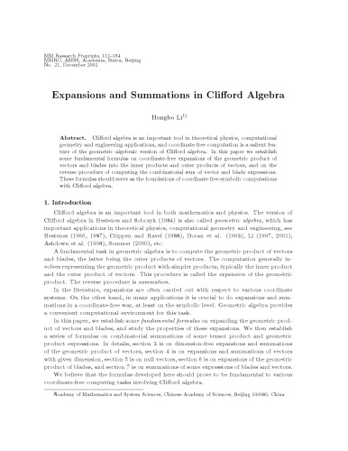 Expansions and Summations in Clifford Algebra