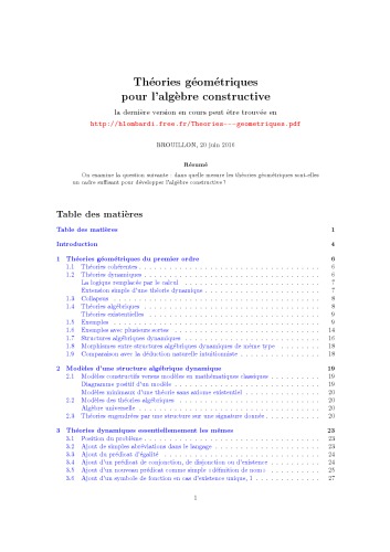 Théories géométriques pour l’algèbre constructive