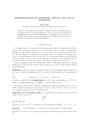 Representation of symmetric groups and Young diagrams