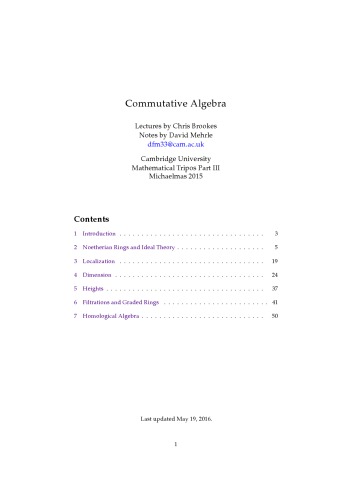 Commutative Algebra