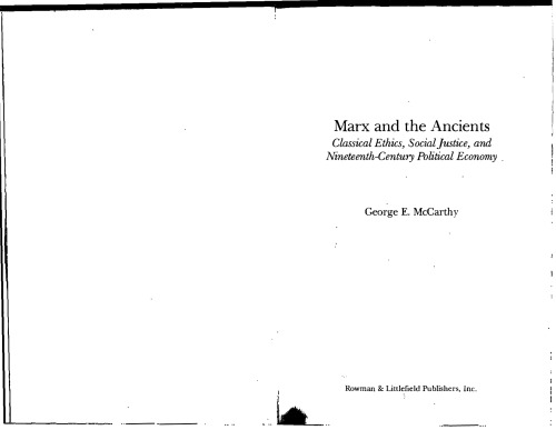 Marx and the Ancients: Classical Ethics, Social Justice, and Nineteenth-century Political Economy