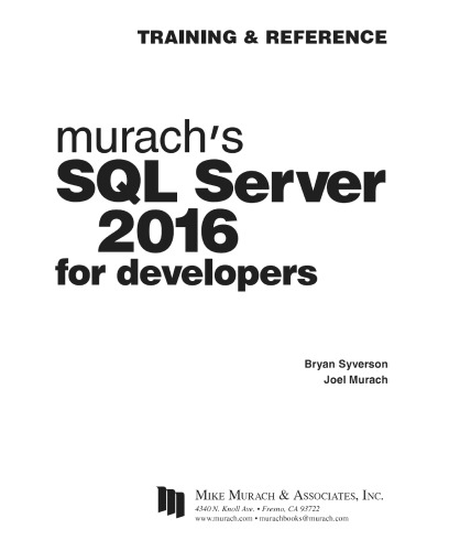 Murach’s SQL Server 2016 for Developers