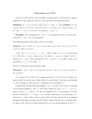 Polynomials over UFD’s