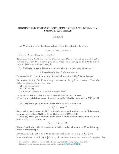 Hochschild cohomology, separable and formally smooth algebras