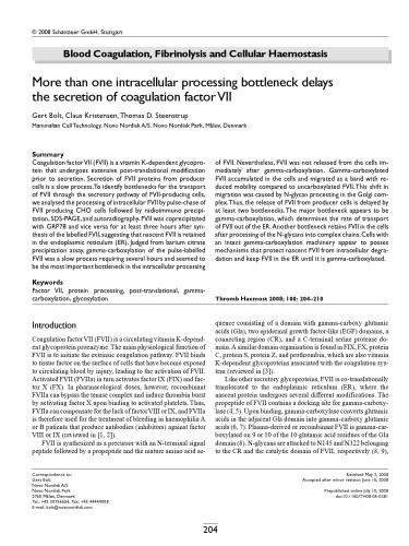 More than one intracellular processing bottleneck delays the secretion of coagulation factor VII