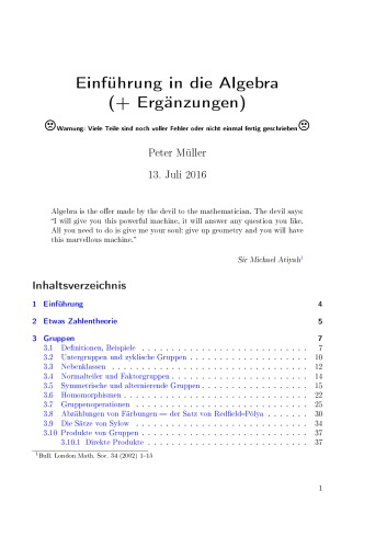 Einführung in die Algebra (+ Ergänzungen)