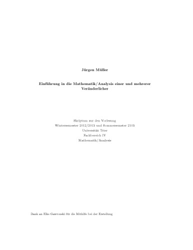 Einführung in die Mathematik/Analysis einer und mehrerer Veränderlicher (2012/13)