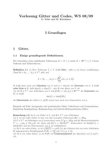 Vorlesung Gitter und Codes, WS 08/09