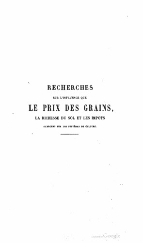 L’Etat Isolé. Recherches sur l’Influence du Prix des Grains