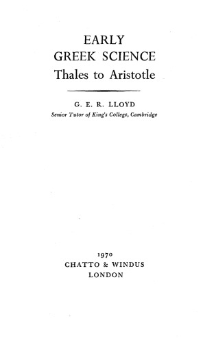 Early Greek Science: Thales to Aristotle