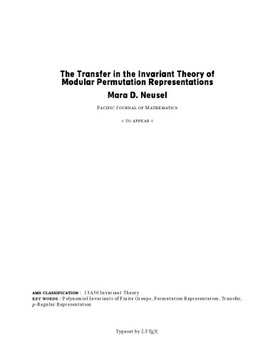 The Transfer in the Invariant Theory of Modular Permutation Representations