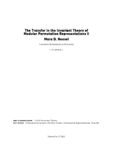 The Transfer in the Invariant Theory of Modular Permutation Representations II