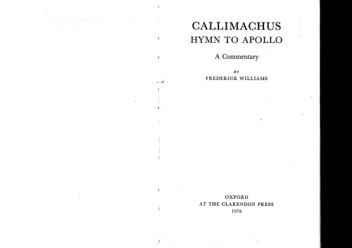 Callimachus. Hymn to Apollo: A Commentary