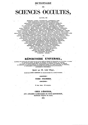 Dictionnaire des Sciences Occultes Tome 1