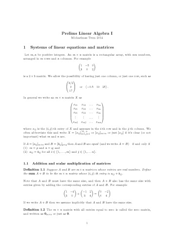 Oxford Prelims Linear Algebra I, Michaelmas Term 2014