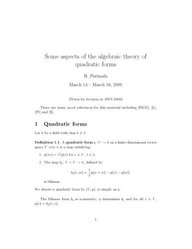 Some aspects of the algebraic theory of quadratic forms