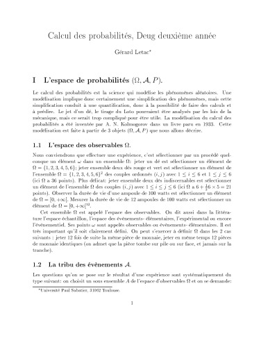 Calcul des probabilités, Deug deuxième année