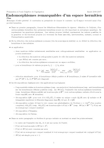 Endomorphismes remarquables d’un espace hermitien