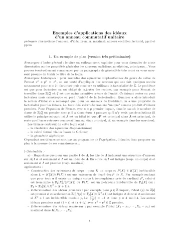 Exemples d’application des idéaux d’un anneau commutatif unitaire