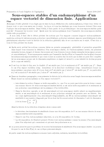 Sous-espaces stables d’un endomorphismes d’un espace vectoriel de dimension finie: applications