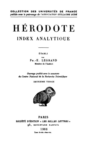 Hérodote: Histoires. Index analytique