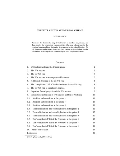 The Witt vector affine ring scheme