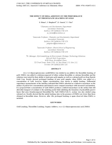 THE EFFECT OF DMSA ADDITION ON THE PERFORMANCE OF THIOSULFATE LEACHING OF GOLD