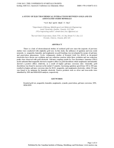 A STUDY OF ELECTROCHEMICAL INTERACTIONS BETWEEN GOLD AND ITS ASSOCIATED OXIDE MINERALS