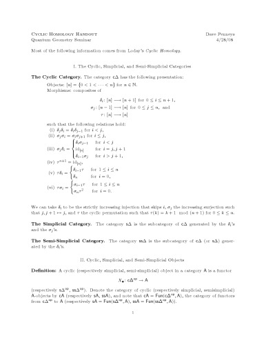 Cyclic Homology Handout [Quantum Geometry Seminar]